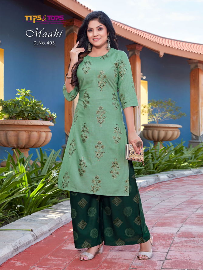 MAAHI 4 Printed Designer Heavy Rayon Ethnic Wear Kurti With Bottom Collection